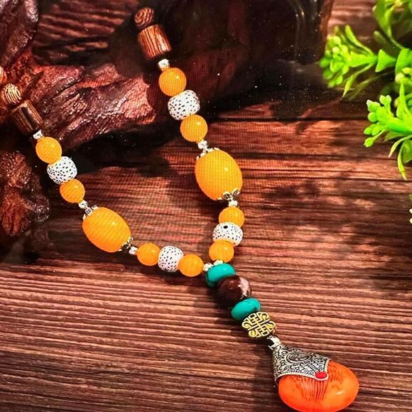 Handcrafted Bohemian Beaded Necklace with Unique Pendant, Gift Box - Picture 6 of 7